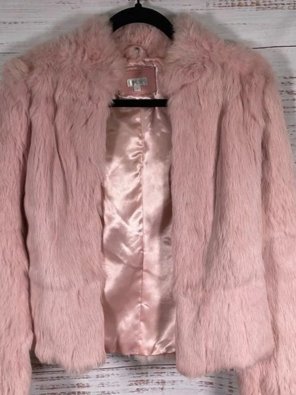 AQUA~Pretty In Pink Rabbit Fur Jacket - Size S - Picture 1 of 5